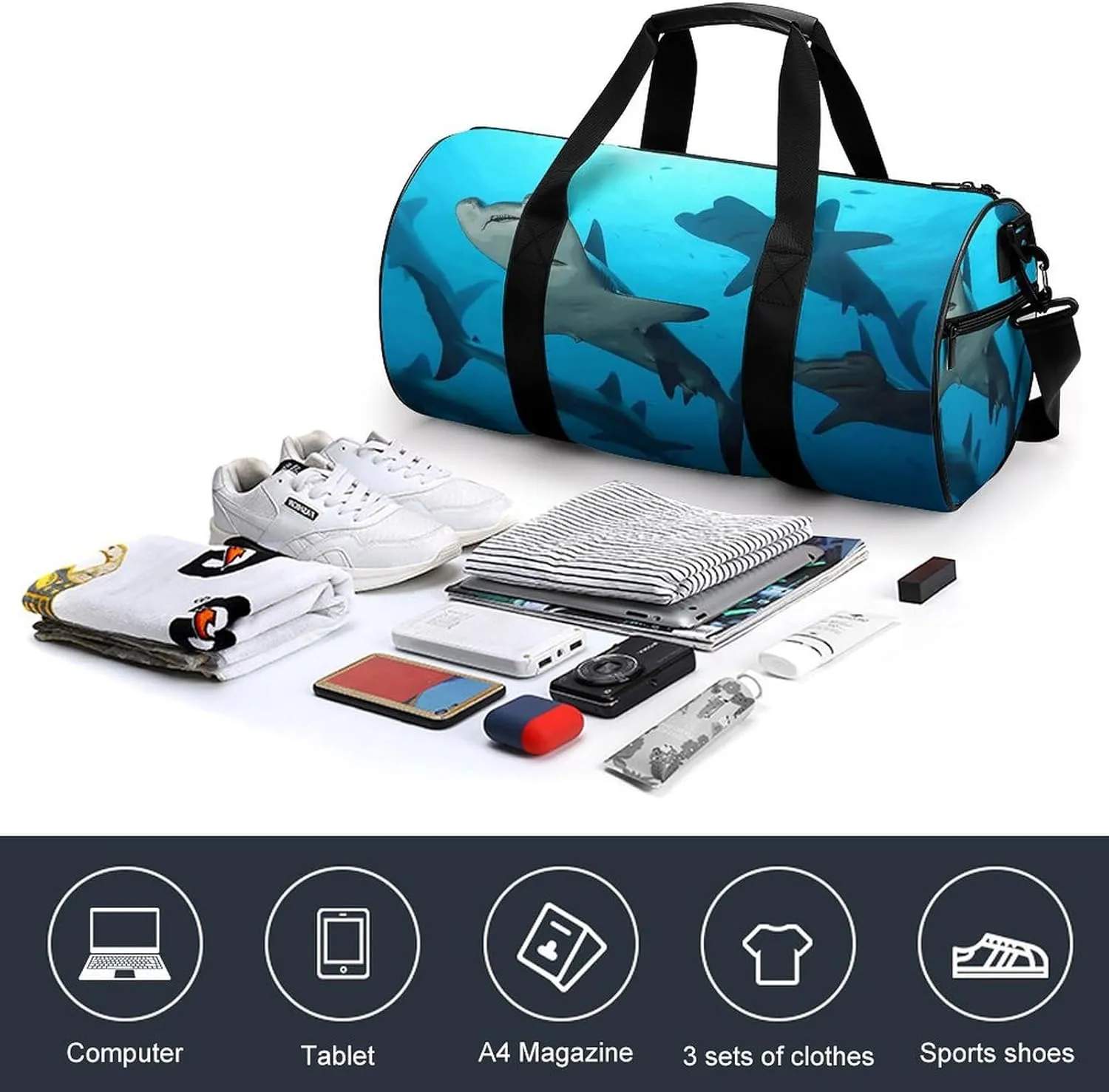 Travel Duffel Bag for Men And Women,Hammerhead Sharks Waterproof Sports Fitness Bag Portable Travel Duffel Bag