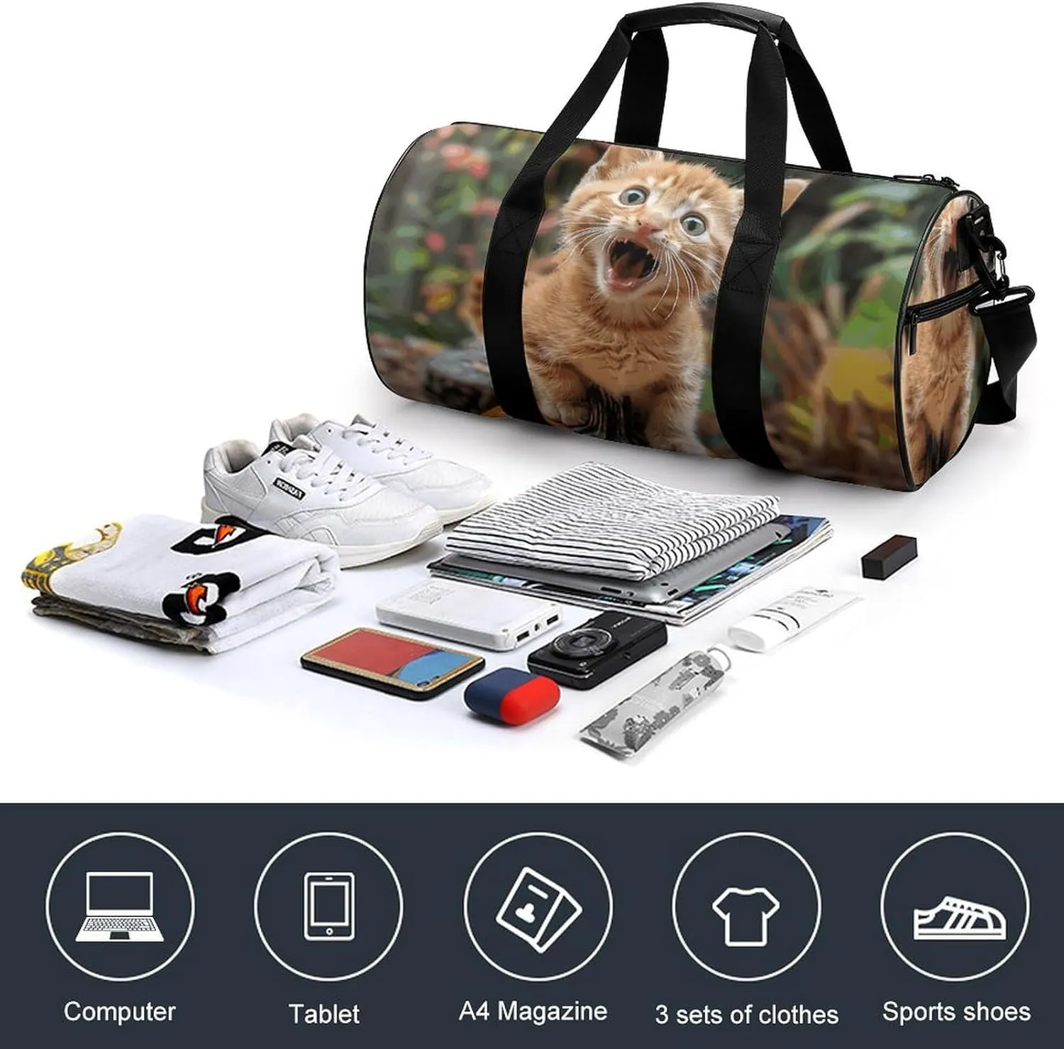 Travel Duffel Bag for Men And Women,Happy Little Cat Waterproof Sports Fitness Bag Portable Travel Duffel Bag