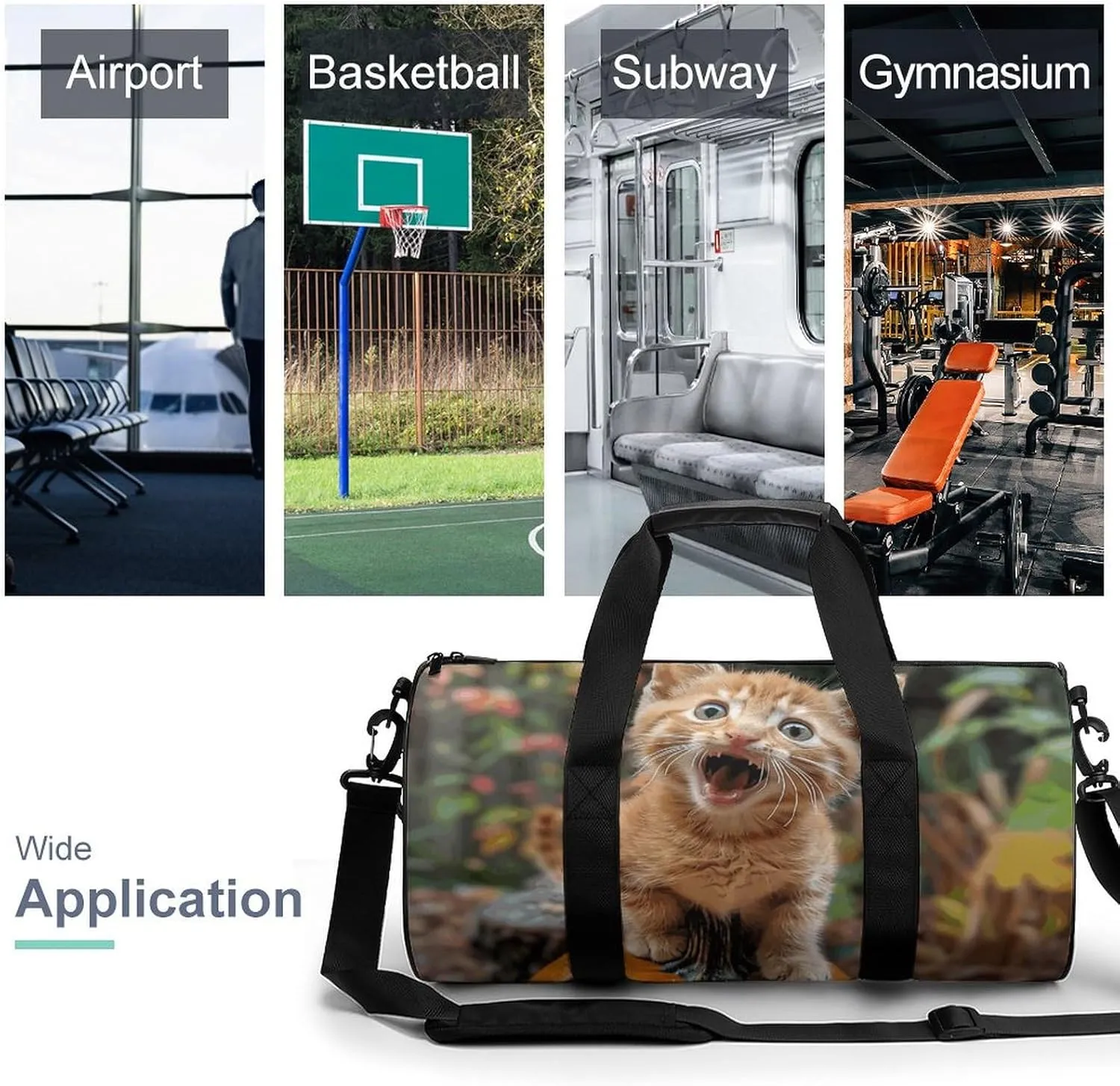 Travel Duffel Bag for Men And Women,Happy Little Cat Waterproof Sports Fitness Bag Portable Travel Duffel Bag