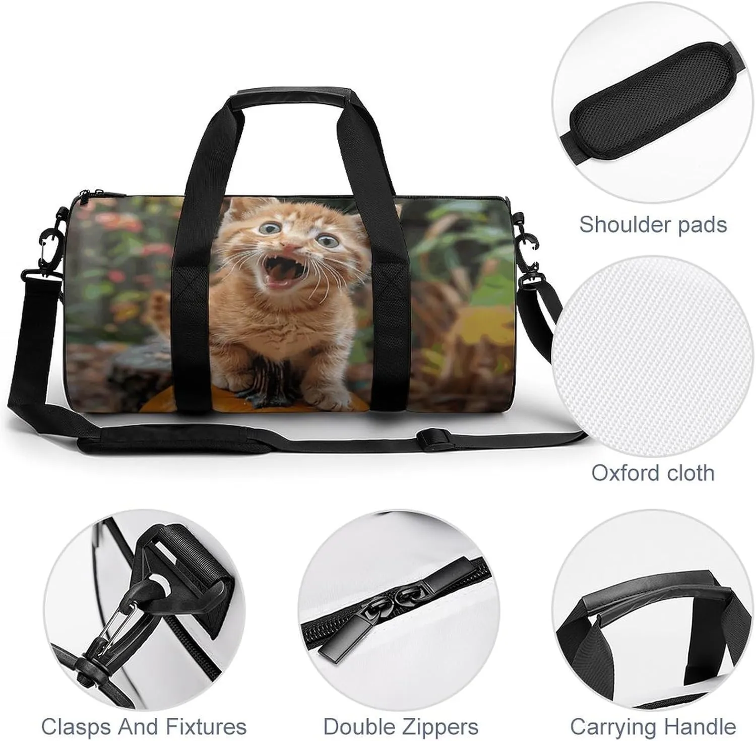 Travel Duffel Bag for Men And Women,Happy Little Cat Waterproof Sports Fitness Bag Portable Travel Duffel Bag