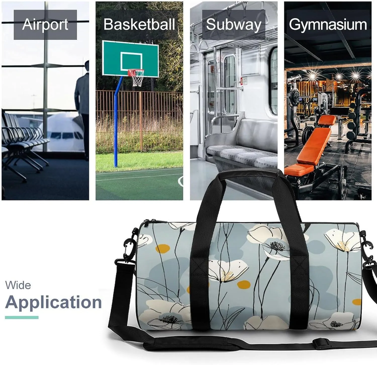 Travel Duffel Bag for Men And Women,Light Blue Petals Waterproof Sports Fitness Bag Portable Travel Duffel Bag