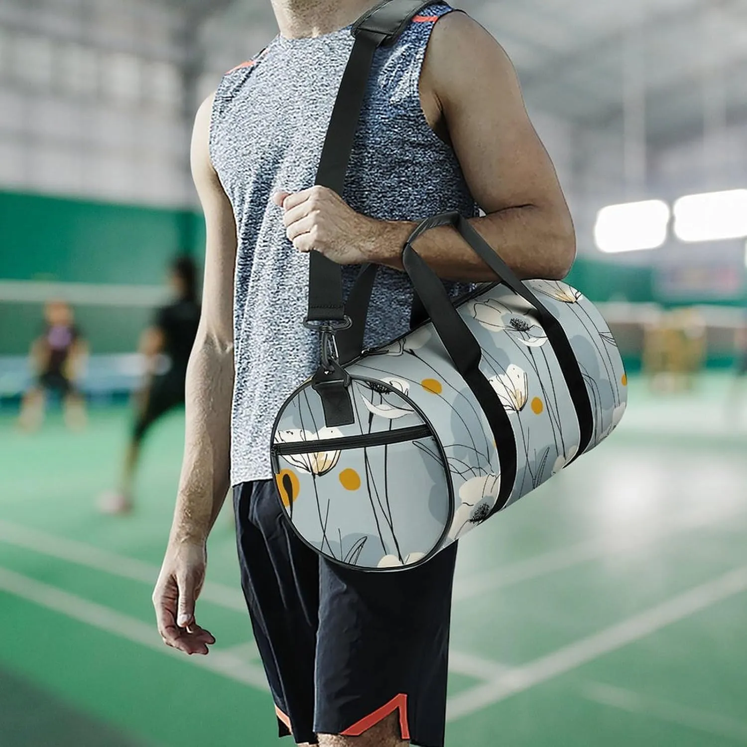 Travel Duffel Bag for Men And Women,Light Blue Petals Waterproof Sports Fitness Bag Portable Travel Duffel Bag