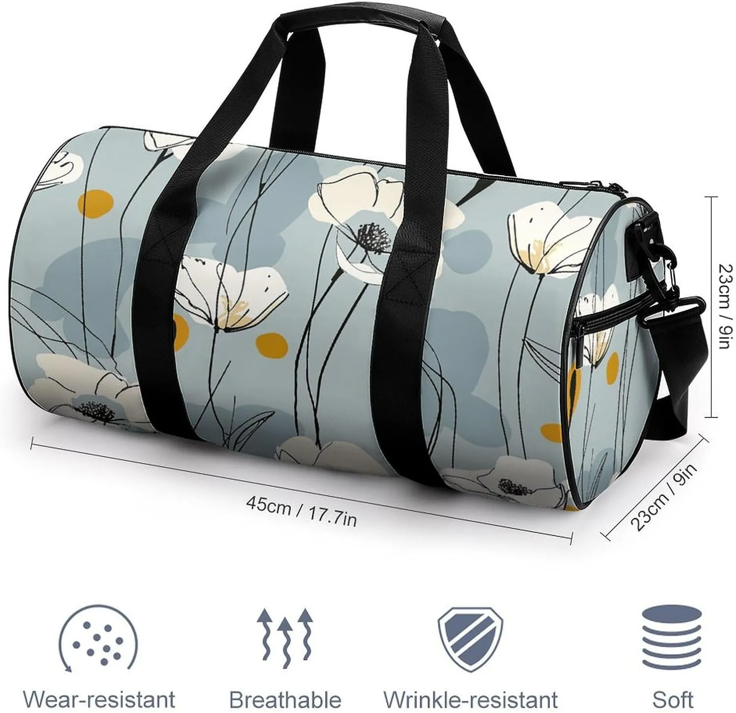 Travel Duffel Bag for Men And Women,Light Blue Petals Waterproof Sports Fitness Bag Portable Travel Duffel Bag