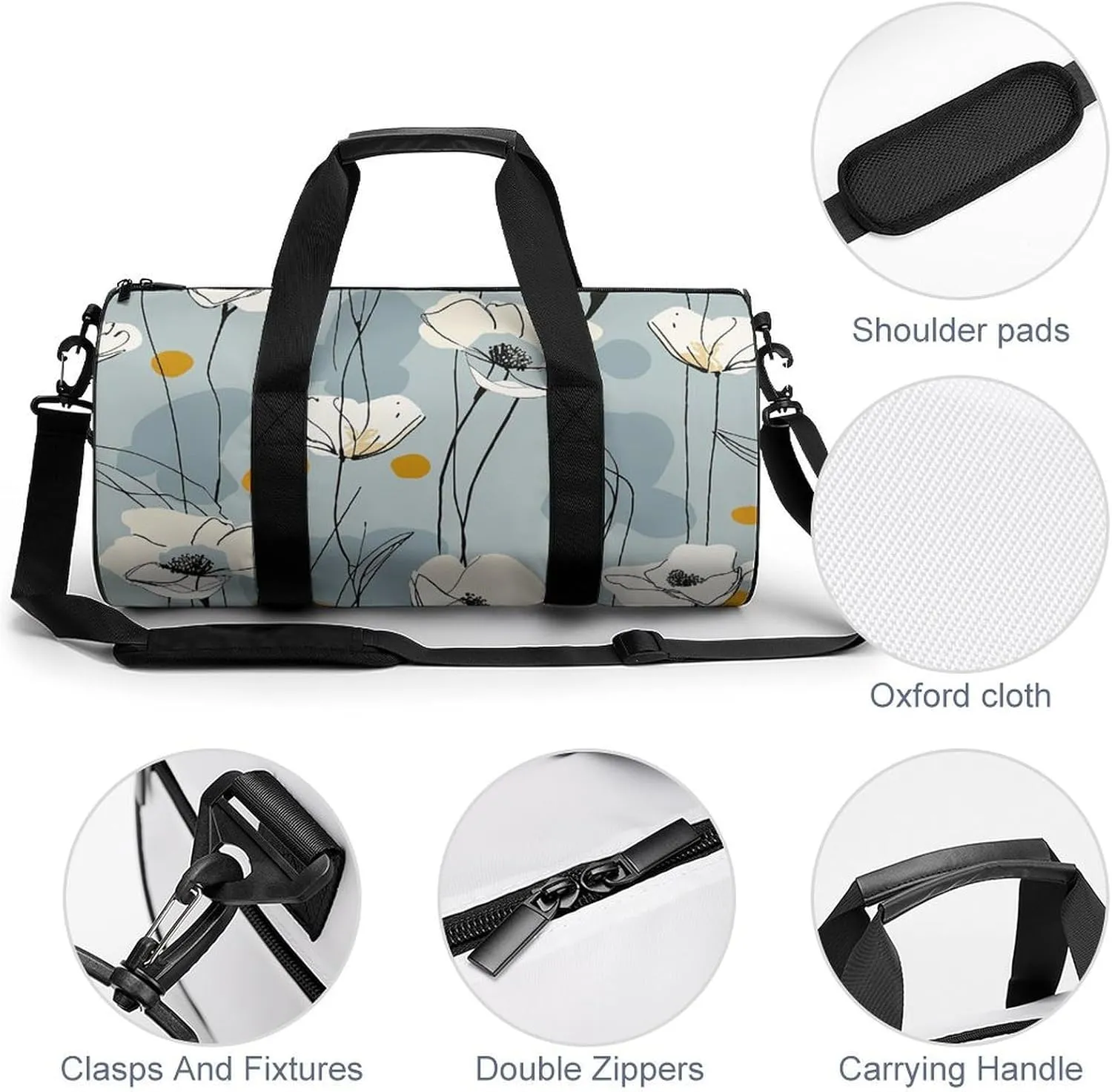 Travel Duffel Bag for Men And Women,Light Blue Petals Waterproof Sports Fitness Bag Portable Travel Duffel Bag