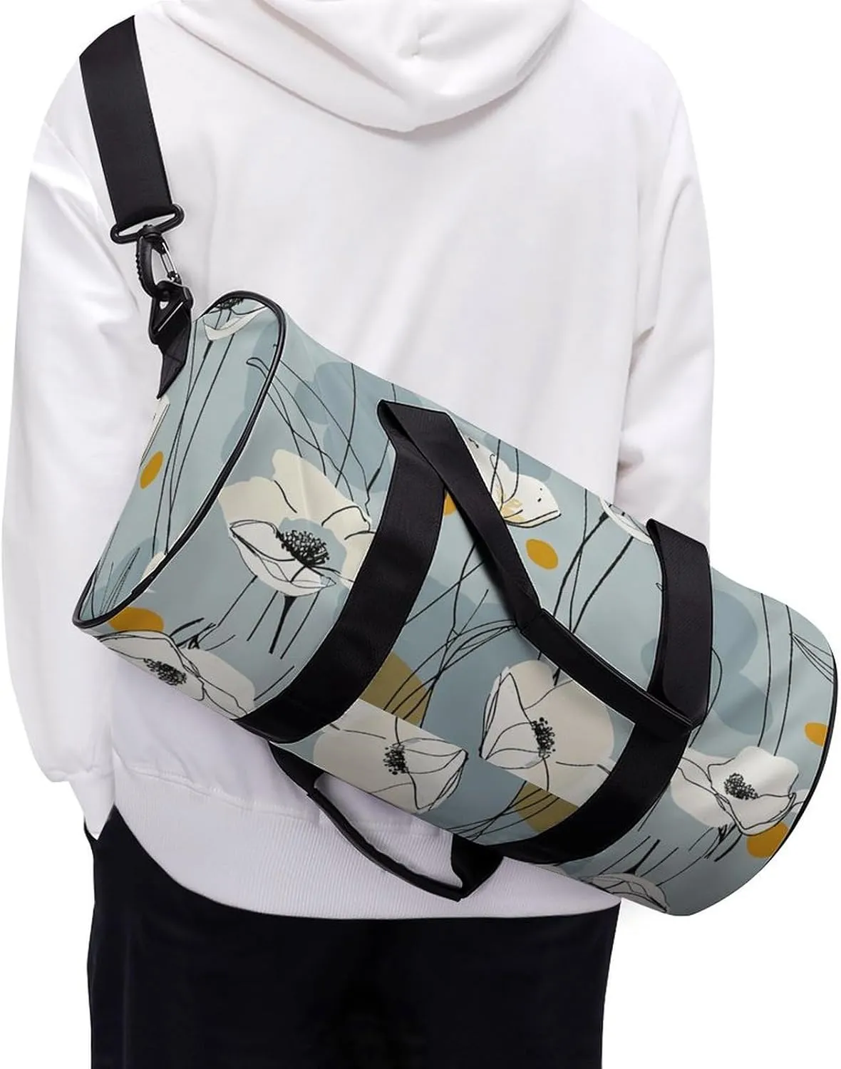 Travel Duffel Bag for Men And Women,Light Blue Petals Waterproof Sports Fitness Bag Portable Travel Duffel Bag