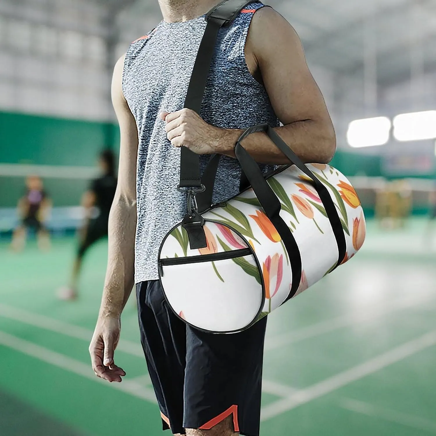 Travel Duffel Bag for Men And Women,Pastel Tulip Pattern Waterproof Sports Fitness Bag Portable Travel Duffel Bag