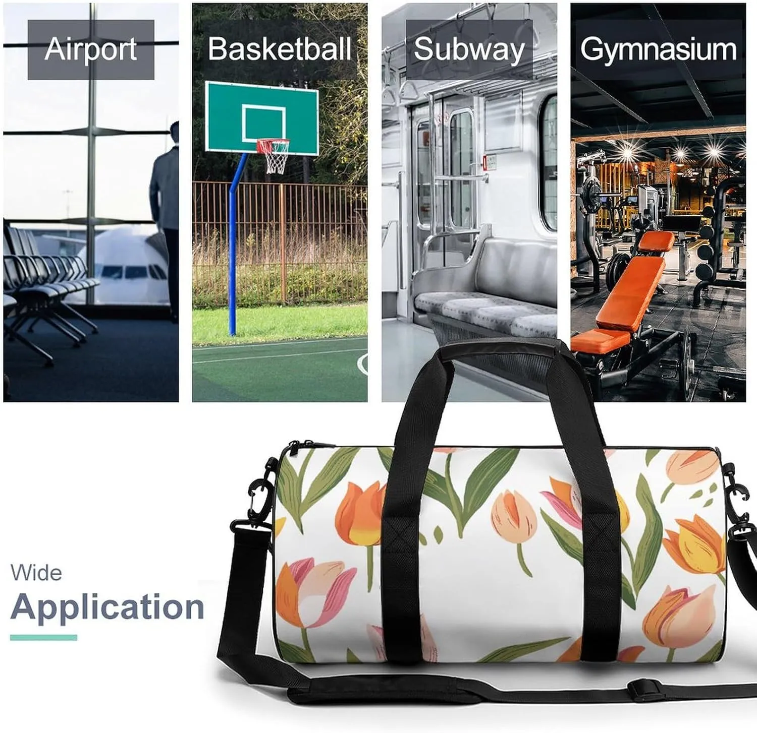 Travel Duffel Bag for Men And Women,Pastel Tulip Pattern Waterproof Sports Fitness Bag Portable Travel Duffel Bag