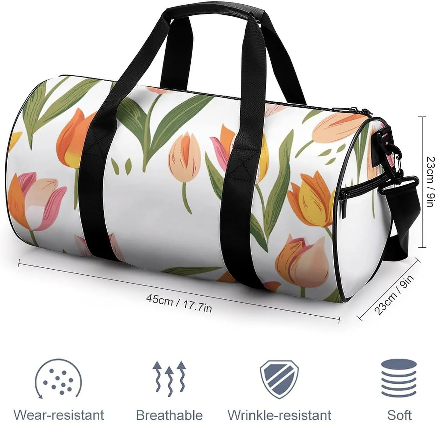 Travel Duffel Bag for Men And Women,Pastel Tulip Pattern Waterproof Sports Fitness Bag Portable Travel Duffel Bag