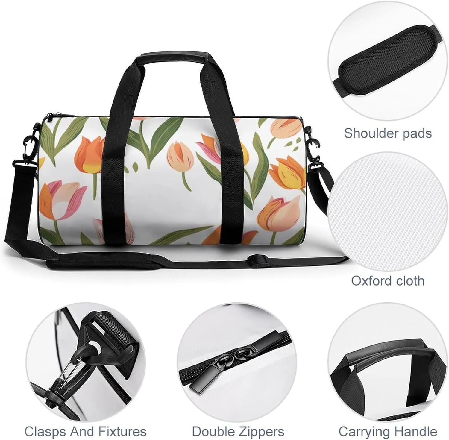 Travel Duffel Bag for Men And Women,Pastel Tulip Pattern Waterproof Sports Fitness Bag Portable Travel Duffel Bag