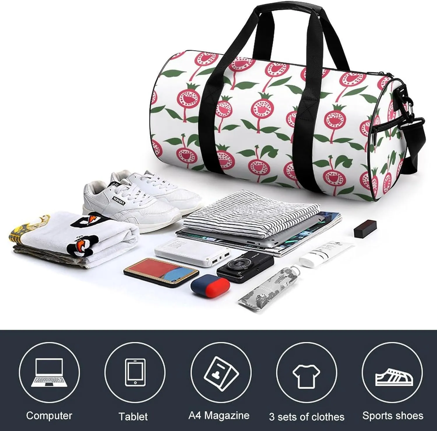 Travel Duffel Bag for Men And Women,Pomegranate Art Pattern Waterproof Sports Fitness Bag Portable Travel Duffel Bag
