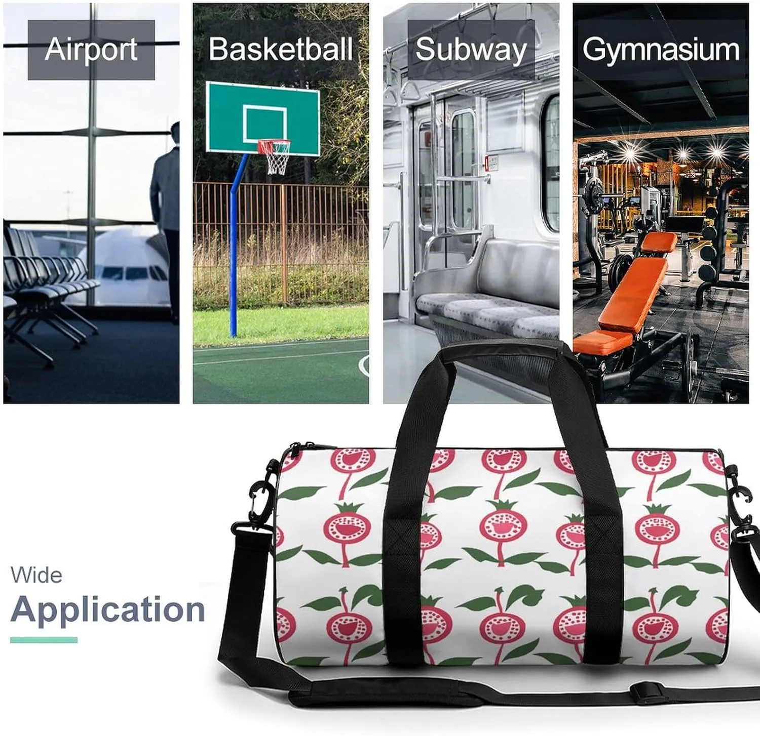 Travel Duffel Bag for Men And Women,Pomegranate Art Pattern Waterproof Sports Fitness Bag Portable Travel Duffel Bag