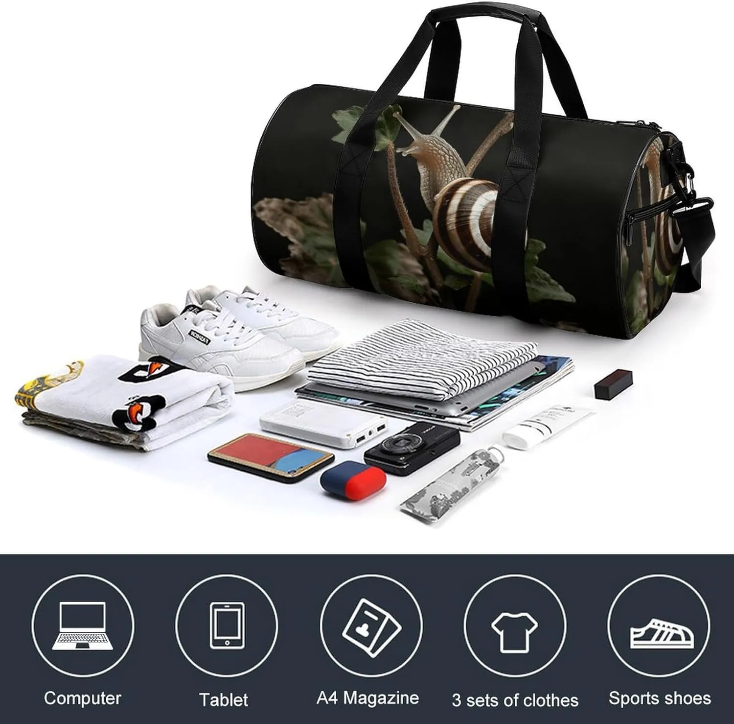 Travel Duffel Bag for Men And Women,Snail on Stem Waterproof Sports Fitness Bag Portable Travel Duffel Bag