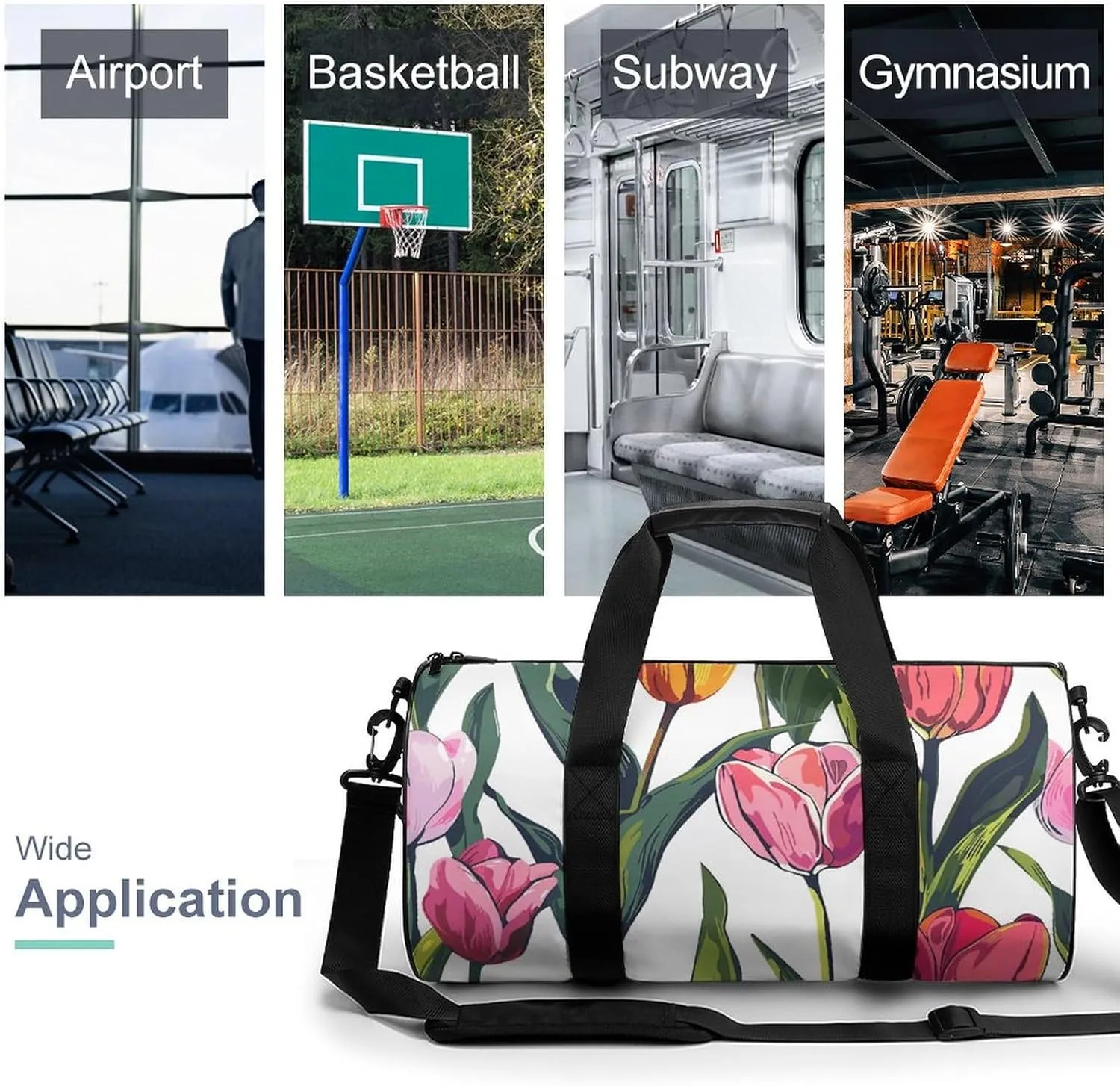 Travel Duffel Bag for Men And Women,Tulip Style Pattern Waterproof Sports Fitness Bag Portable Travel Duffel Bag
