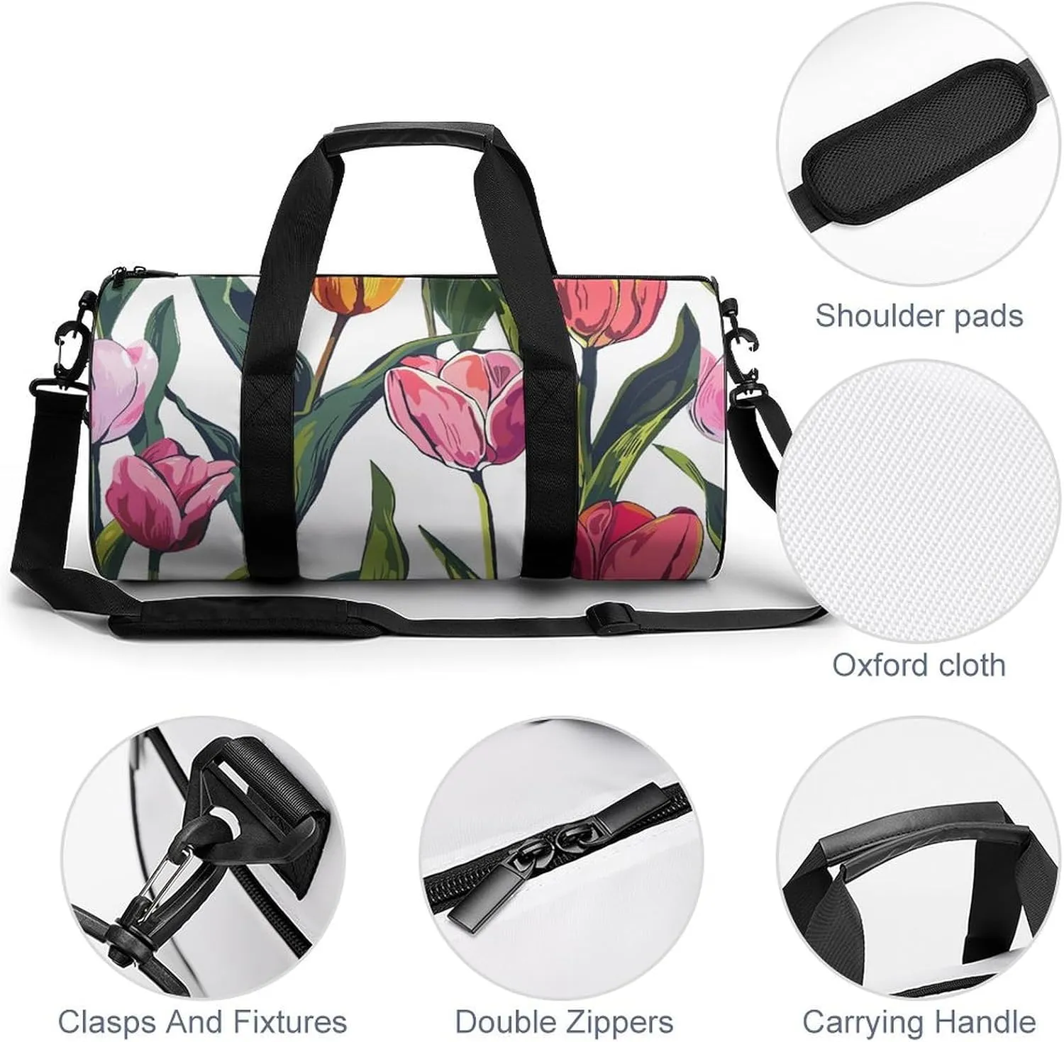 Travel Duffel Bag for Men And Women,Tulip Style Pattern Waterproof Sports Fitness Bag Portable Travel Duffel Bag