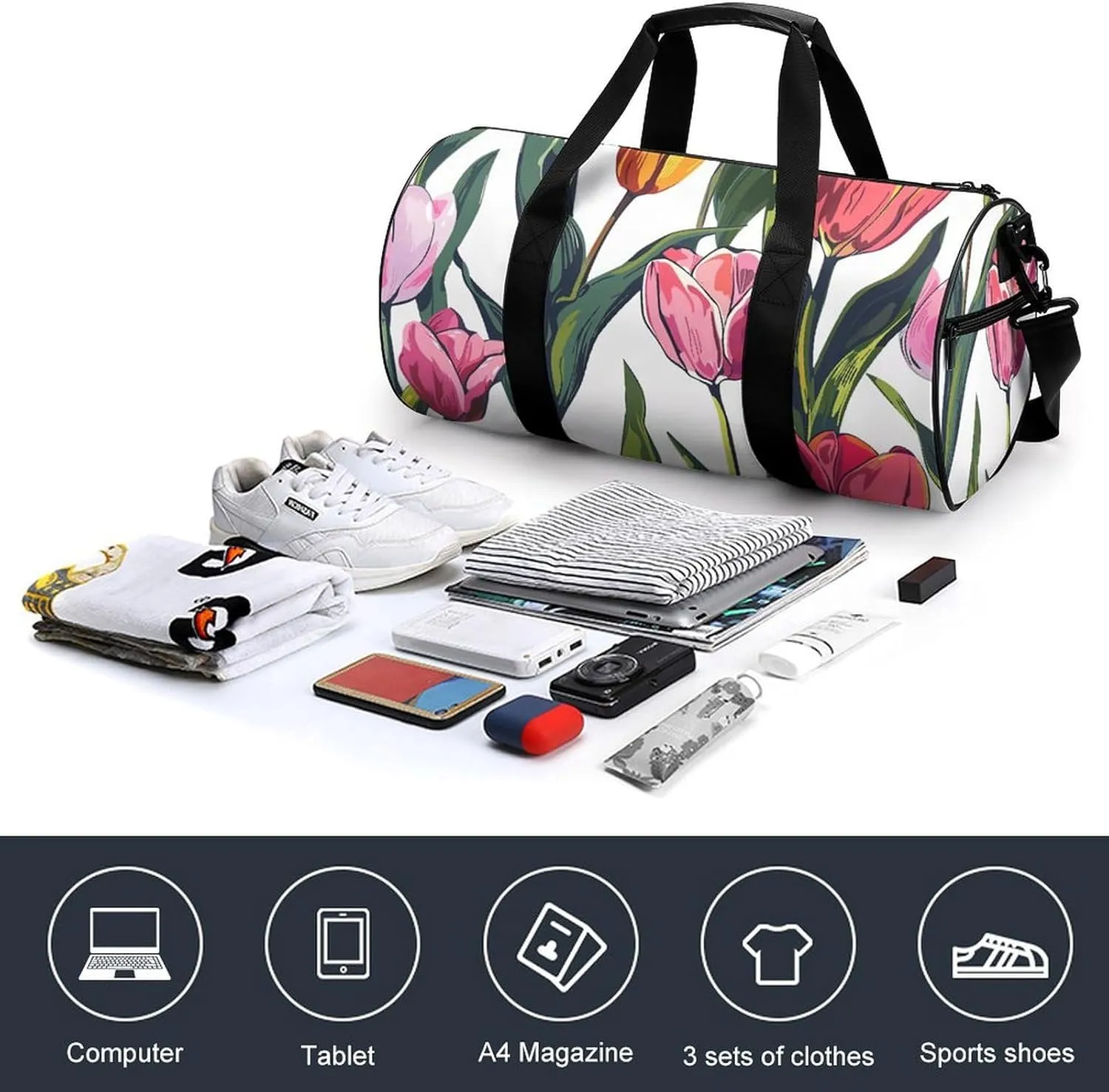 Travel Duffel Bag for Men And Women,Tulip Style Pattern Waterproof Sports Fitness Bag Portable Travel Duffel Bag