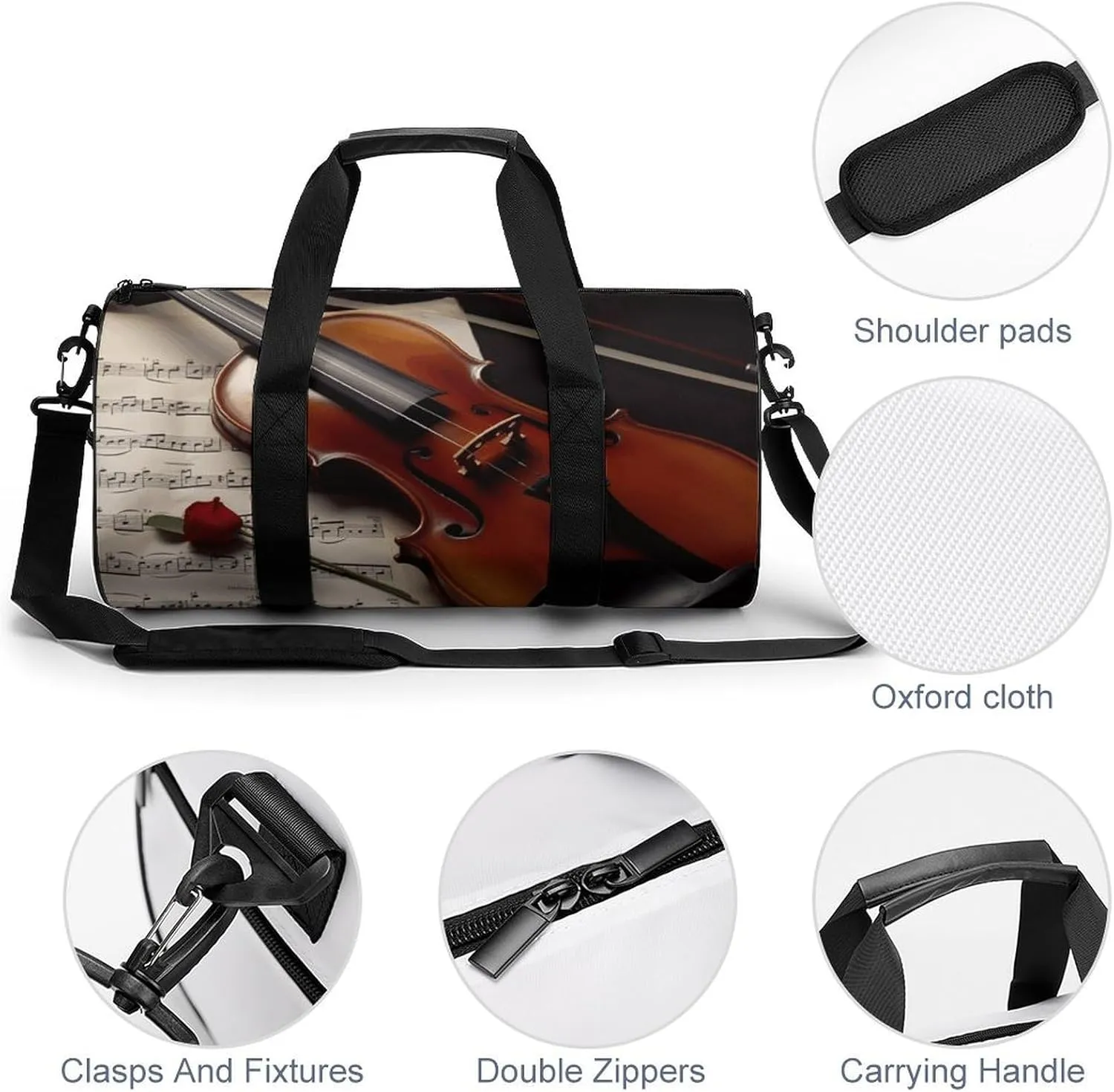 Travel Duffel Bag for Men And Women,Violin Sheet Music Waterproof Sports Fitness Bag Portable Travel Duffel Bag, 17.7in/9in/9in