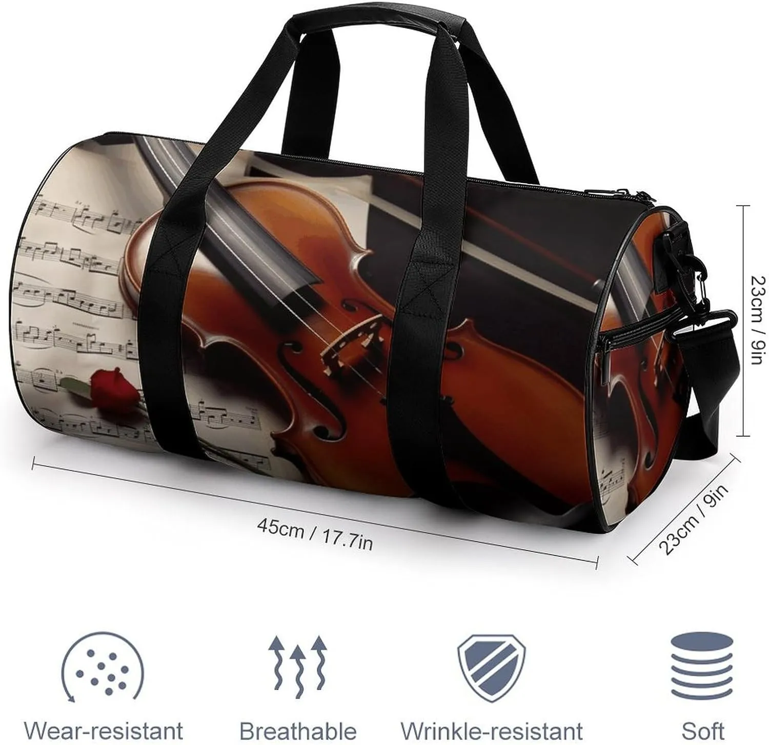 Travel Duffel Bag for Men And Women,Violin Sheet Music Waterproof Sports Fitness Bag Portable Travel Duffel Bag, 17.7in/9in/9in