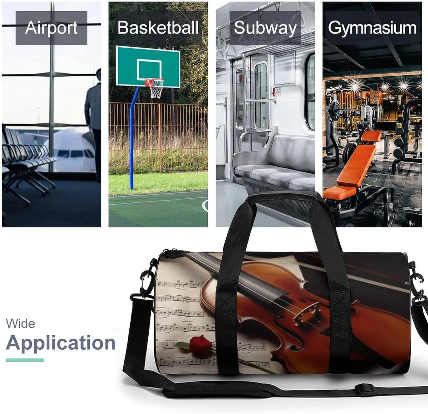 Travel Duffel Bag for Men And Women,Violin Sheet Music Waterproof Sports Fitness Bag Portable Travel Duffel Bag, 17.7in/9in/9in