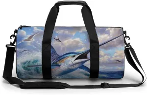 Travel Duffel Bag for Men Women, Foldable Lightweight Gym Yoga Bag with Wet Pocket Whimsical Fish Painting Sport Handbag