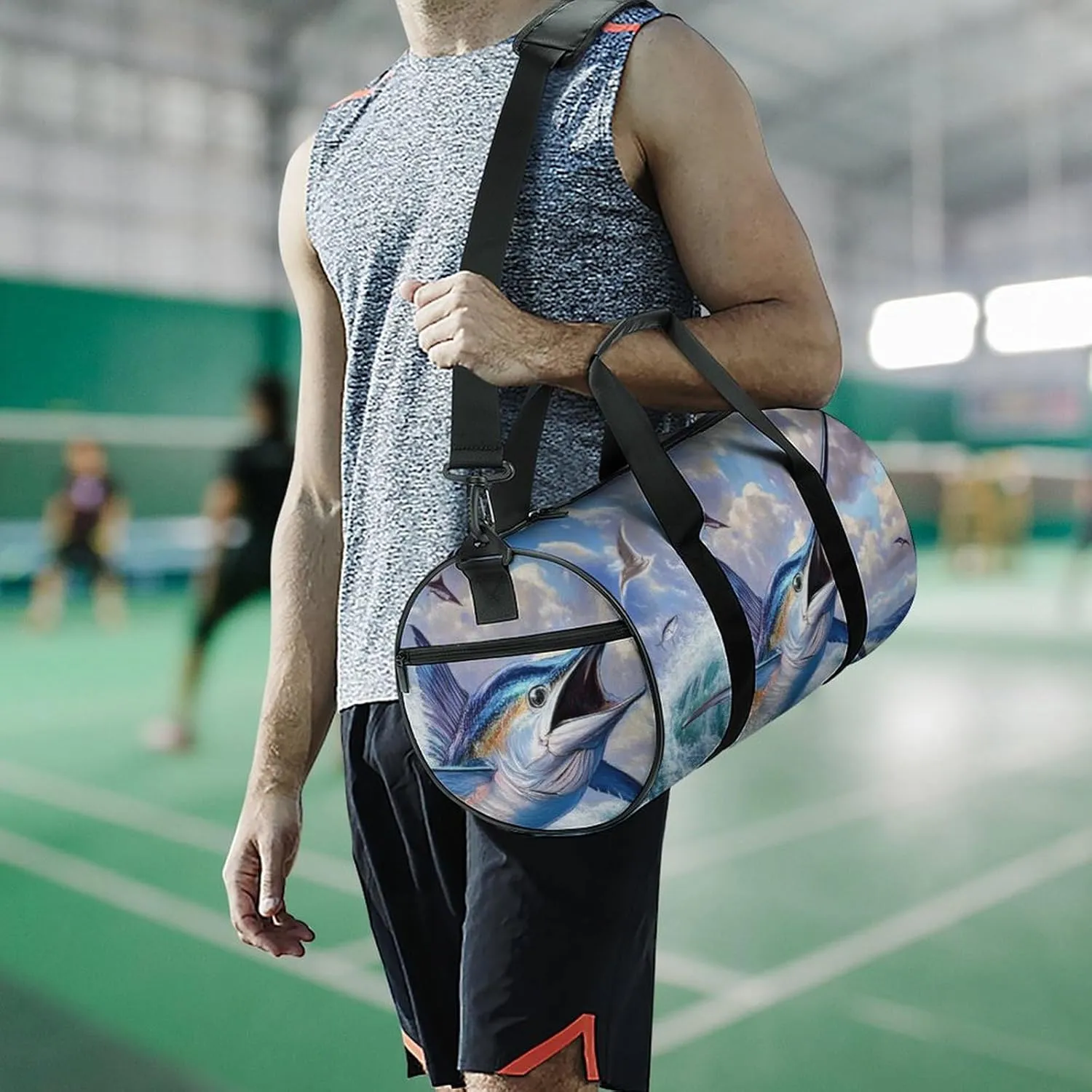 Travel Duffel Bag for Men Women, Foldable Lightweight Gym Yoga Bag with Wet Pocket Whimsical Fish Painting Sport Handbag