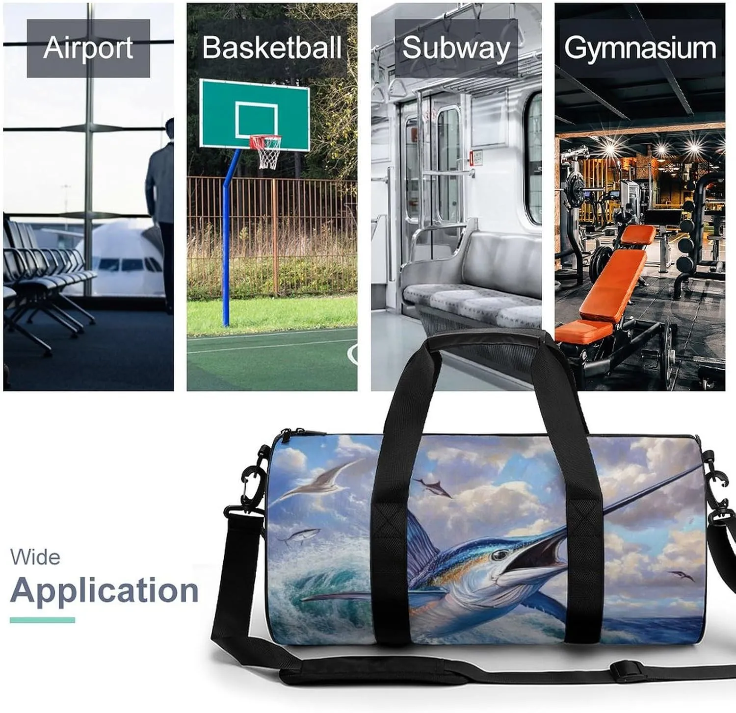 Travel Duffel Bag for Men Women, Foldable Lightweight Gym Yoga Bag with Wet Pocket Whimsical Fish Painting Sport Handbag