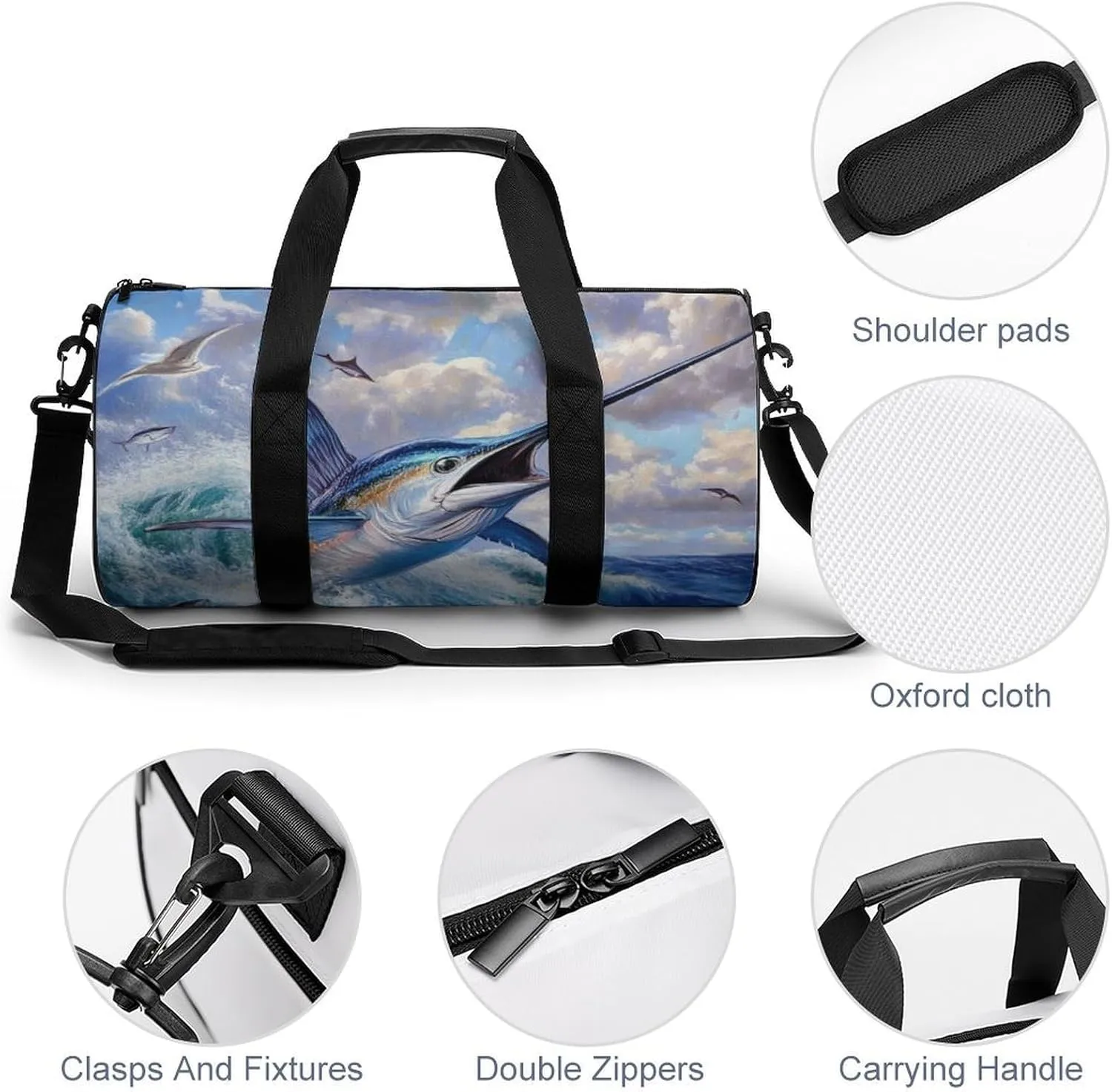 Travel Duffel Bag for Men Women, Foldable Lightweight Gym Yoga Bag with Wet Pocket Whimsical Fish Painting Sport Handbag