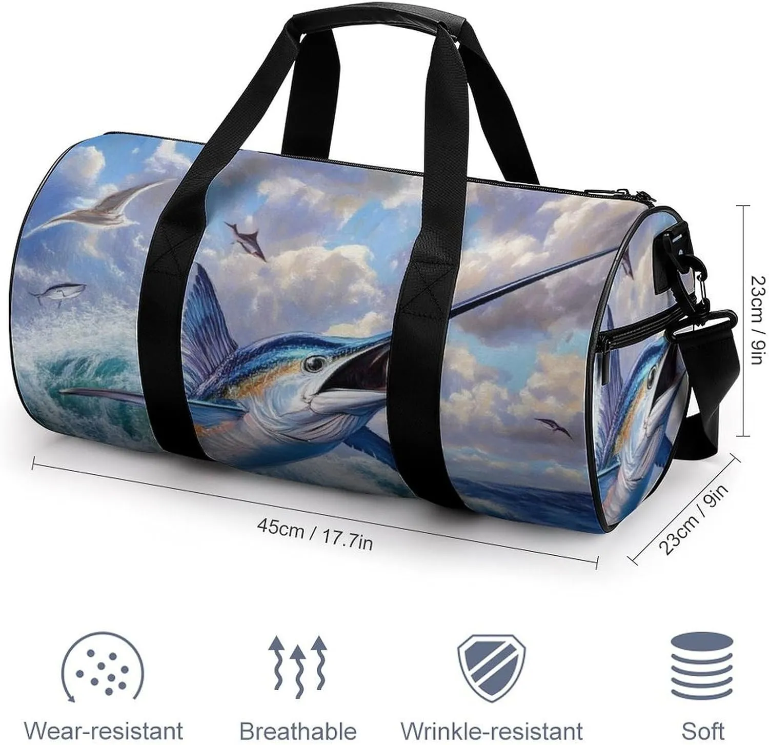 Travel Duffel Bag for Men Women, Foldable Lightweight Gym Yoga Bag with Wet Pocket Whimsical Fish Painting Sport Handbag