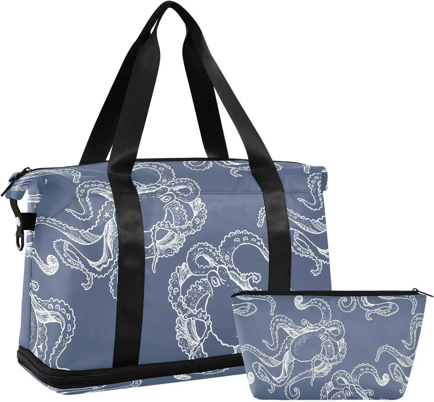 Travel Duffel Bag for Women Men Hand Drawn Octopus Weekender Overnight Bags with Shoe Compartments Sketch Gym Duffel Bag with Toiletry Bag for Travel Sport Yoga 17 Inch