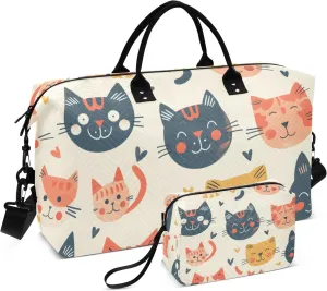 Travel Duffle Bag, Cat Stick Figure Gym Bag with Storage Bag Weekender Overnight Bag for Men Women Trip Sports Yoga