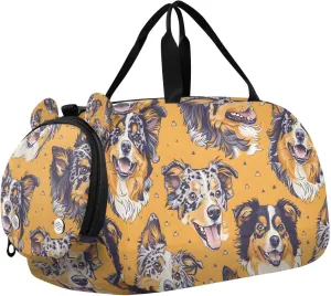 Travel Duffle Bag for Kids Boys Girls Australian Shepherd Dog Pattern Sports Bag Overnighter Duffle Sleepover Weekender with Shoes Compartment