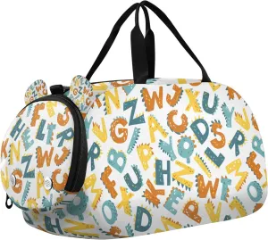 Travel Duffle Bag for Kids Boys Girls Cartoon Dinosaur Childish Letters Sports Bag Overnighter Duffle Sleepover Weekender with Shoes Compartment