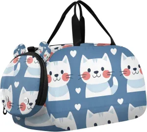 Travel Duffle Bag for Kids Boys Girls Cat Blue Sports Bag Overnighter Duffle Sleepover Weekender with Shoes Compartment