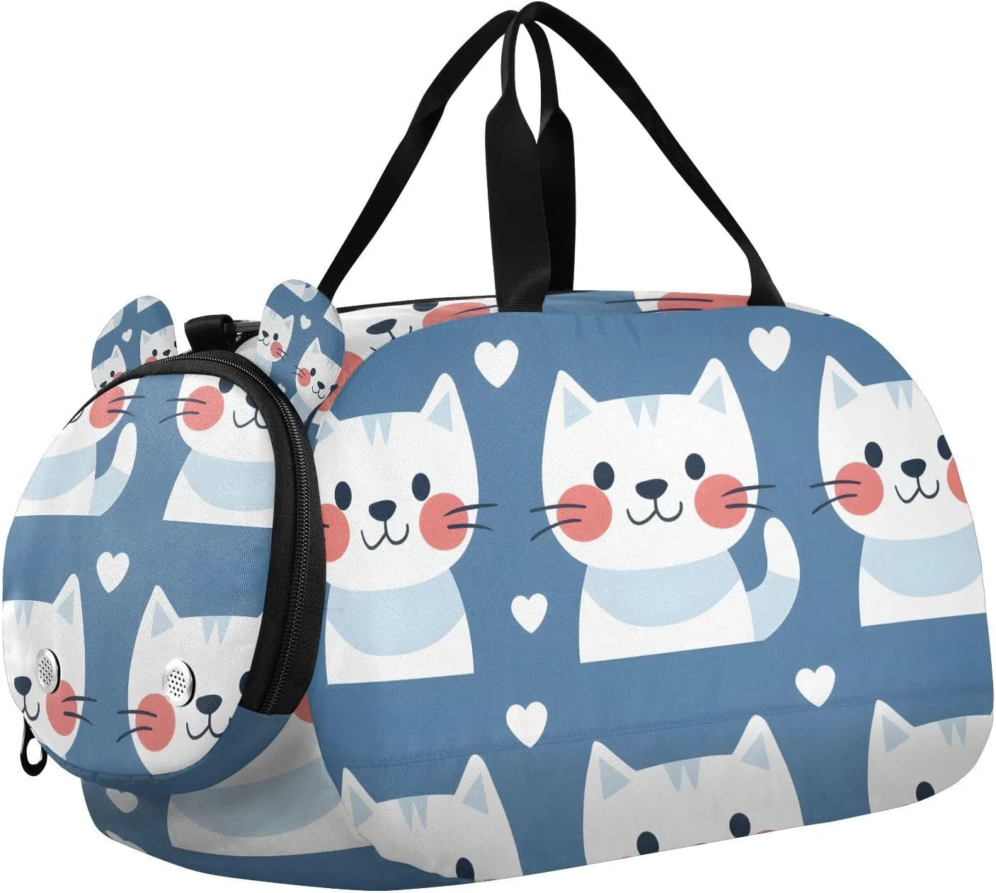 Travel Duffle Bag for Kids Boys Girls Cat Blue Sports Bag Overnighter Duffle Sleepover Weekender with Shoes Compartment