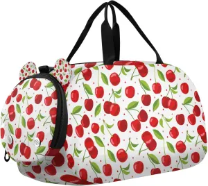Travel Duffle Bag for Kids Boys Girls Cherry Fruits Sports Bag Overnighter Duffle Sleepover Weekender with Shoes Compartment