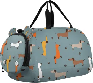 Travel Duffle Bag for Kids Boys Girls Dachshund Dog Sports Bag Overnighter Duffle Sleepover Weekender with Shoes Compartment