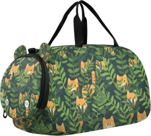 Travel Duffle Bag for Kids Boys Girls Hide Cat Green Sports Bag Overnighter Duffle Sleepover Weekender with Shoes Compartment