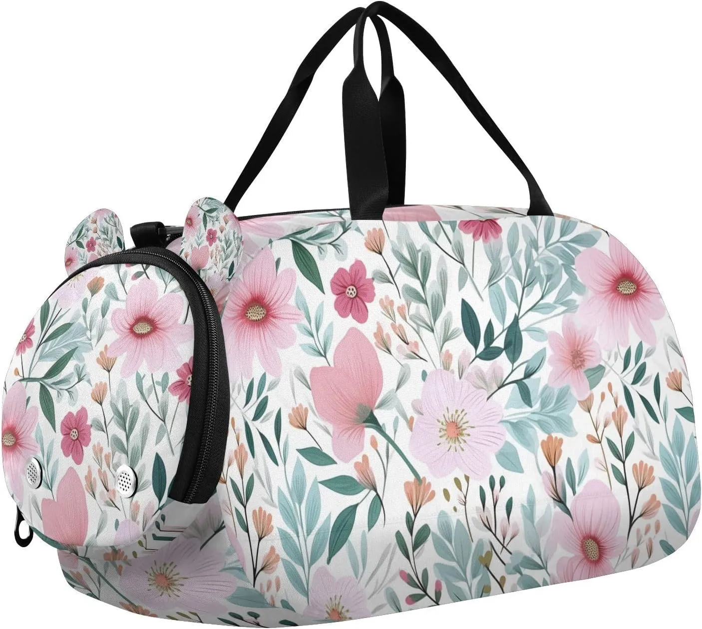 Travel Duffle Bag for Kids Boys Girls Muted Color Spring Pink Flower Sports Bag Overnighter Duffle Sleepover Weekender with Shoes Compartment
