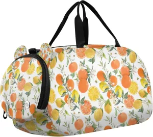 Travel Duffle Bag for Kids Boys Girls Orange Lemon Fruit Sports Bag Overnighter Duffle Sleepover Weekender with Shoes Compartment