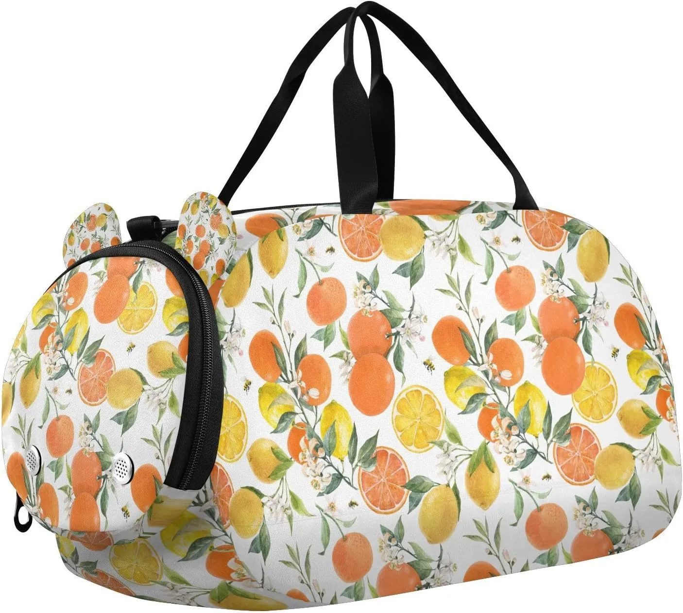 Travel Duffle Bag for Kids Boys Girls Orange Lemon Fruit Sports Bag Overnighter Duffle Sleepover Weekender with Shoes Compartment