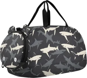 Travel Duffle Bag for Kids Boys Girls Shark Black Ocean Sports Bag Overnighter Duffle Sleepover Weekender with Shoes Compartment