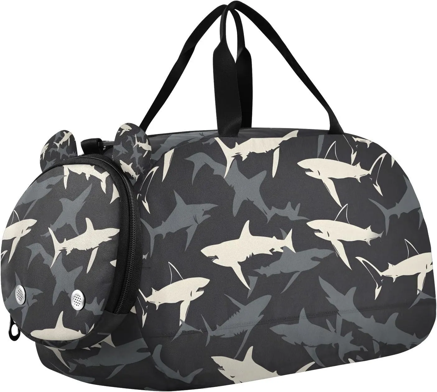 Travel Duffle Bag for Kids Boys Girls Shark Black Ocean Sports Bag Overnighter Duffle Sleepover Weekender with Shoes Compartment