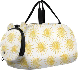 Travel Duffle Bag for Kids Boys Girls Sun Drawings Isolated Sports Bag Overnighter Duffle Sleepover Weekender with Shoes Compartment