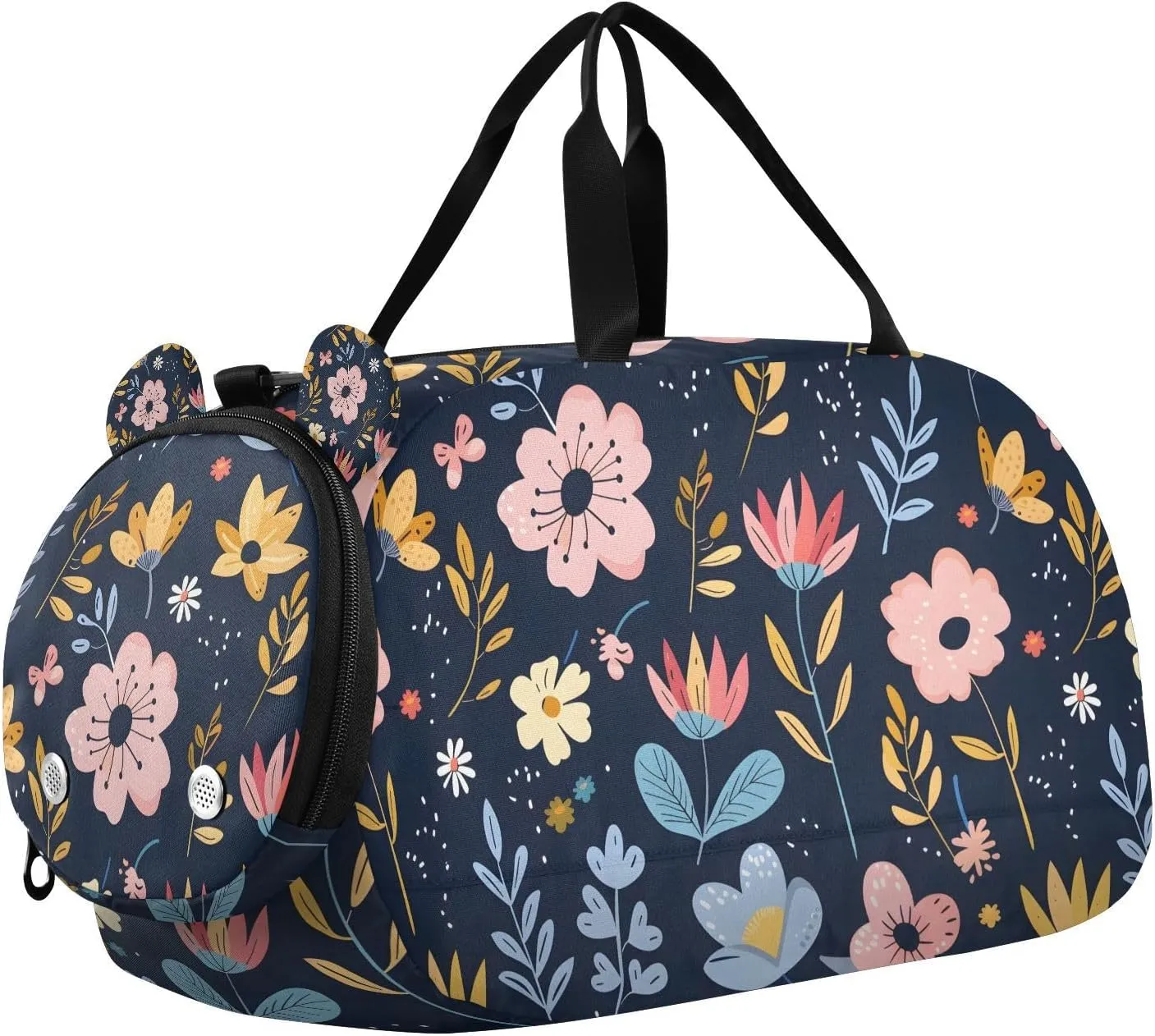 Travel Duffle Bag for Kids Boys Girls Wildflower Paisley Flowers Tropical Blue Sports Bag Overnighter Duffle Sleepover Weekender with Shoes Compartment
