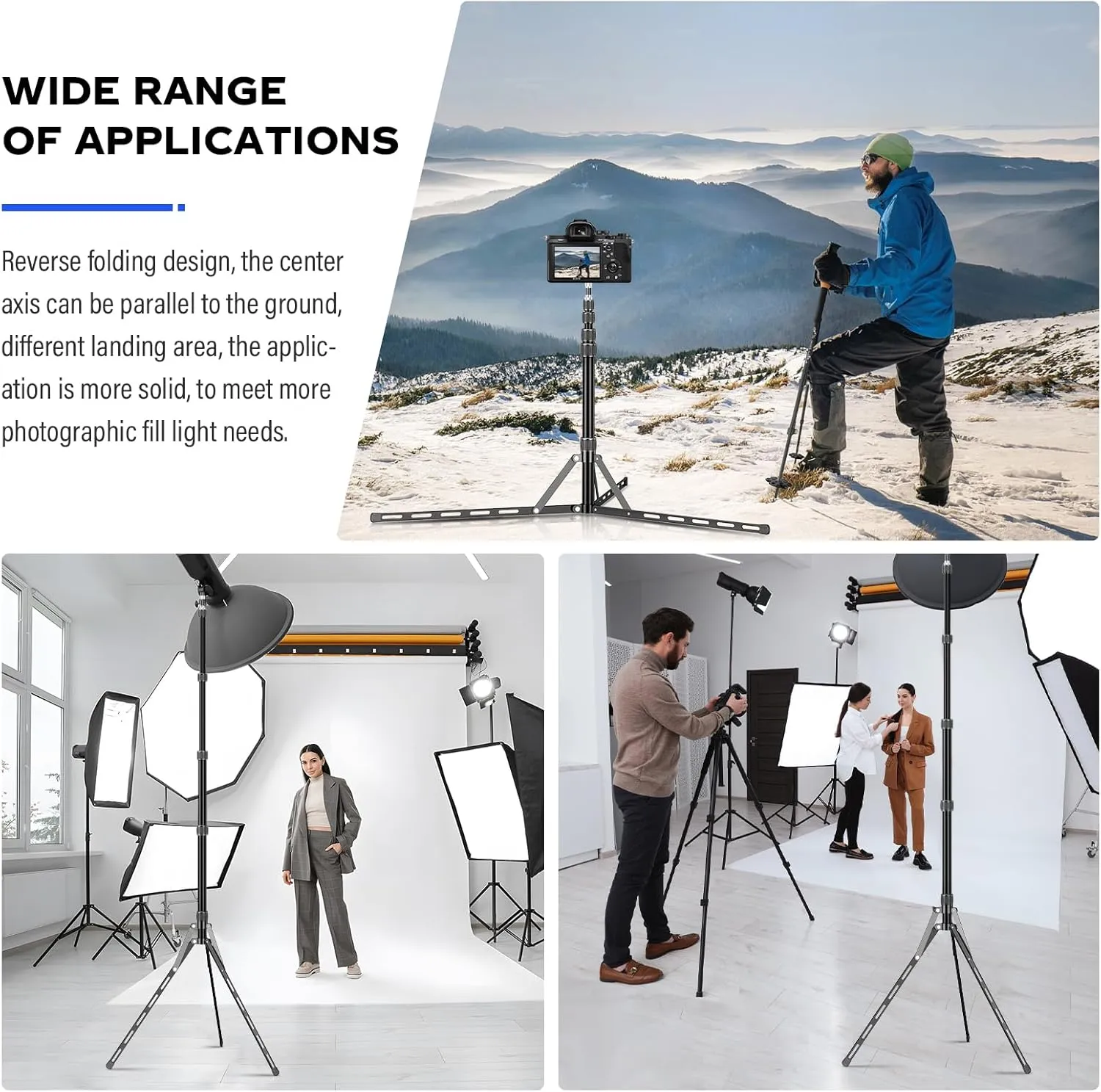 Travel Light Stand 86.6in / 2.2m Carbon Fiber Sturdy Light Weight Portable Tripod Light Stand with Carry Bag for Photography Outdoor Shooting Speedlight Reflector Ring Light (Black-Aluminum Alloy)
