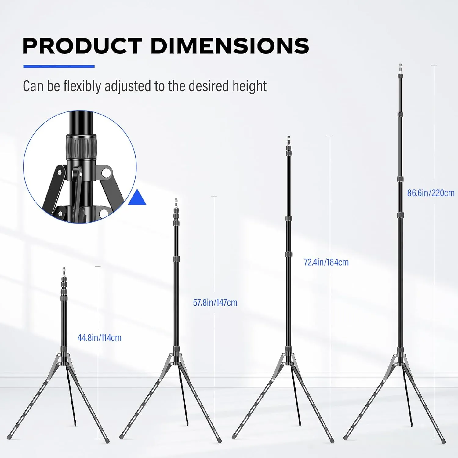 Travel Light Stand 86.6in / 2.2m Carbon Fiber Sturdy Light Weight Portable Tripod Light Stand with Carry Bag for Photography Outdoor Shooting Speedlight Reflector Ring Light (Black-Aluminum Alloy)