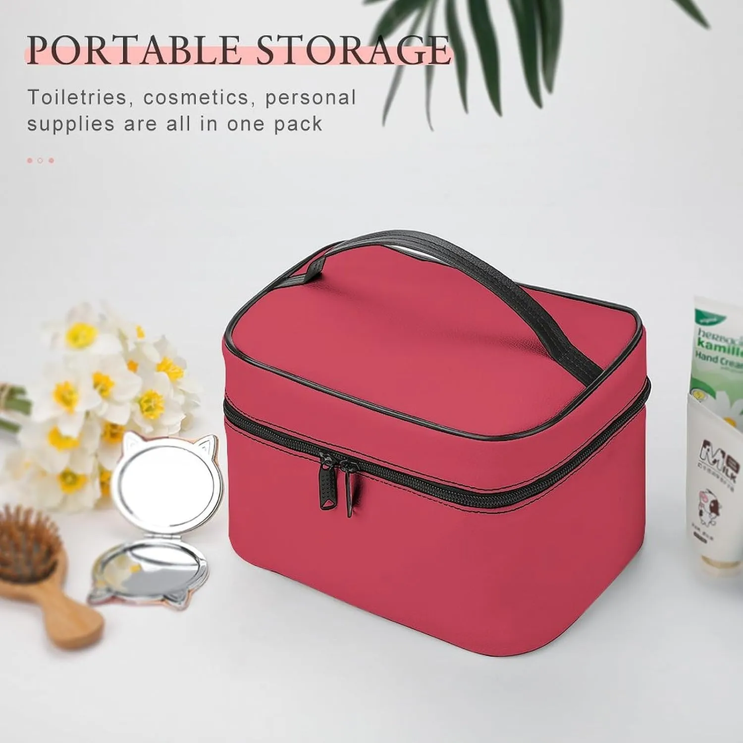 Travel Makeup Bag, Brick Red (Solid Color) Cosmetic Bags for Women Large Capacity Waterproof Toiletry Bag Make up Organizer