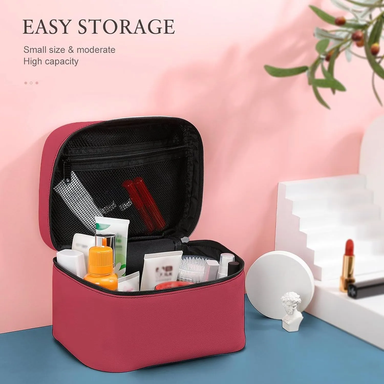Travel Makeup Bag, Brick Red (Solid Color) Cosmetic Bags for Women Large Capacity Waterproof Toiletry Bag Make up Organizer