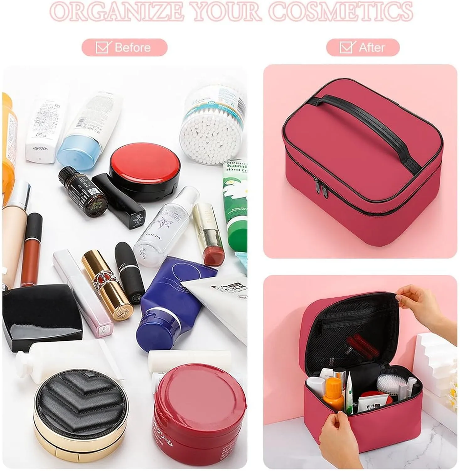 Travel Makeup Bag, Brick Red (Solid Color) Cosmetic Bags for Women Large Capacity Waterproof Toiletry Bag Make up Organizer
