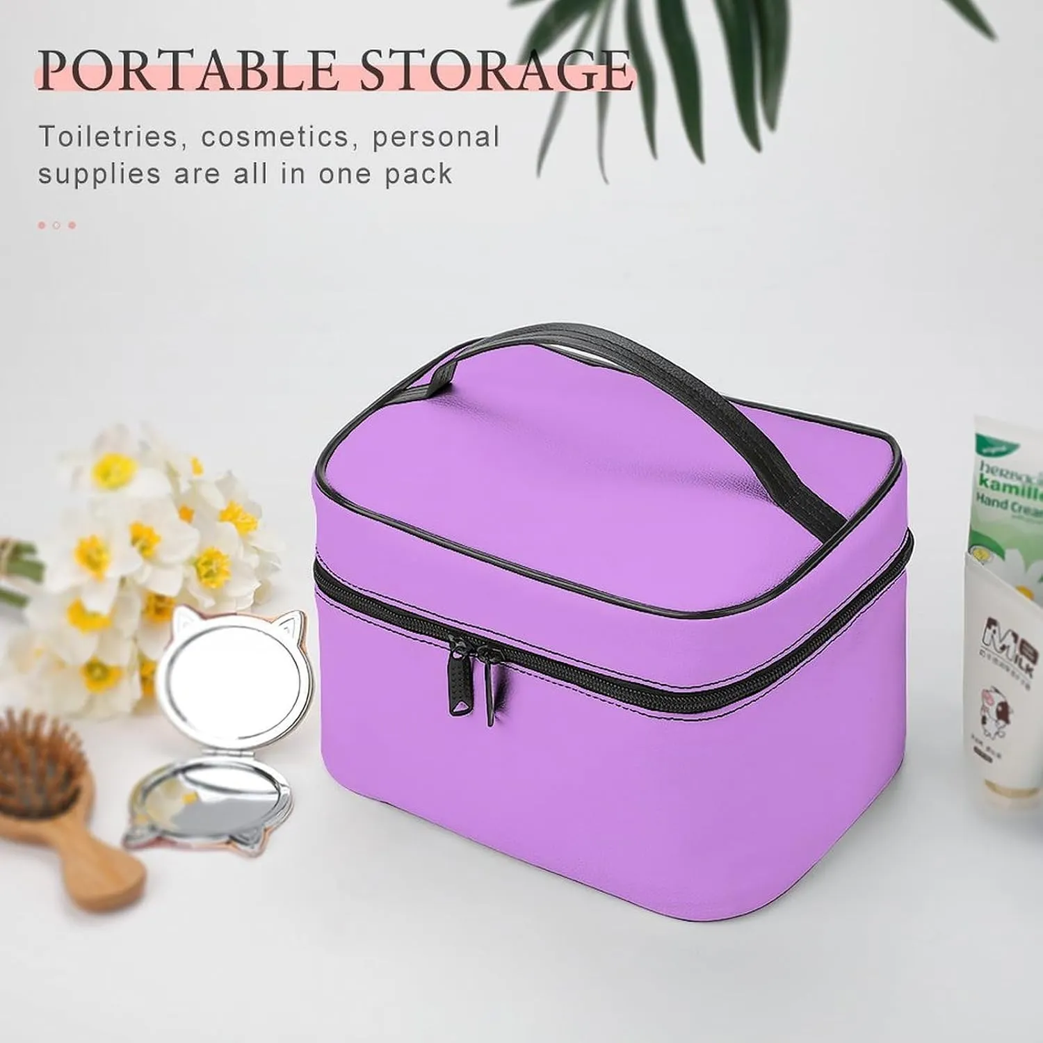 Travel Makeup Bag, Bright Lilac Pattern (Solid Color) Cosmetic Bags for Women Large Capacity Waterproof Toiletry Bag Make up Organizer