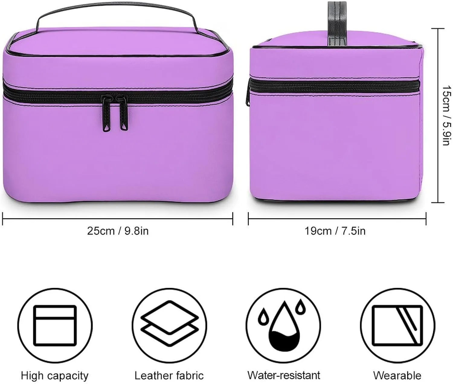 Travel Makeup Bag, Bright Lilac Pattern (Solid Color) Cosmetic Bags for Women Large Capacity Waterproof Toiletry Bag Make up Organizer